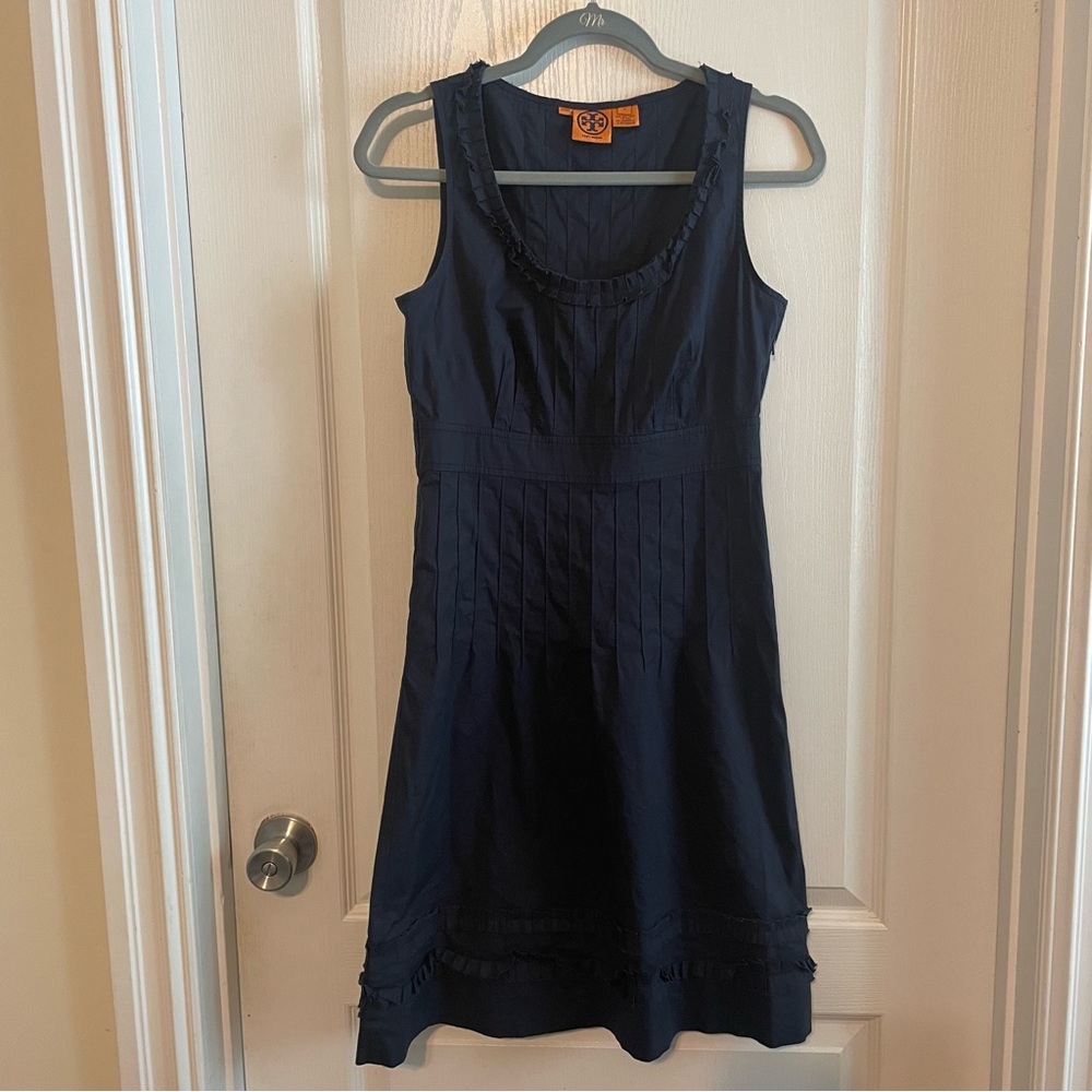 Tory Burch Midnight Navy Blue Mini Dress Sleeveless with Ruffles Size 4